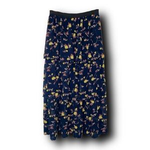 Lush Blue Floral Tiered Cottagecore Prairie Midi Skirt